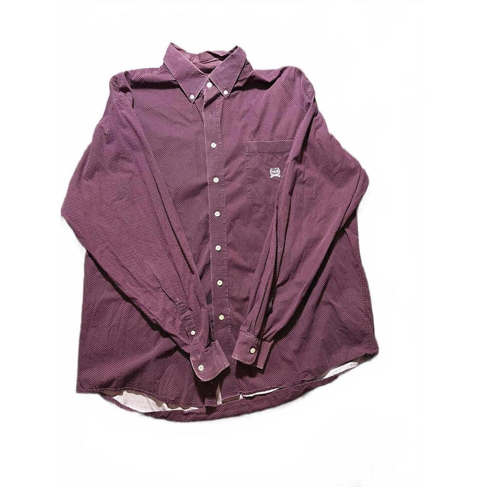 Cinch Western Button‎ Up Shirt Men’s XL Burgundy Polka Dot Long Sleeve